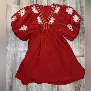 Embroidered Maroon Mini Dress, Burgundy Dress, Scarlet Mini Dress